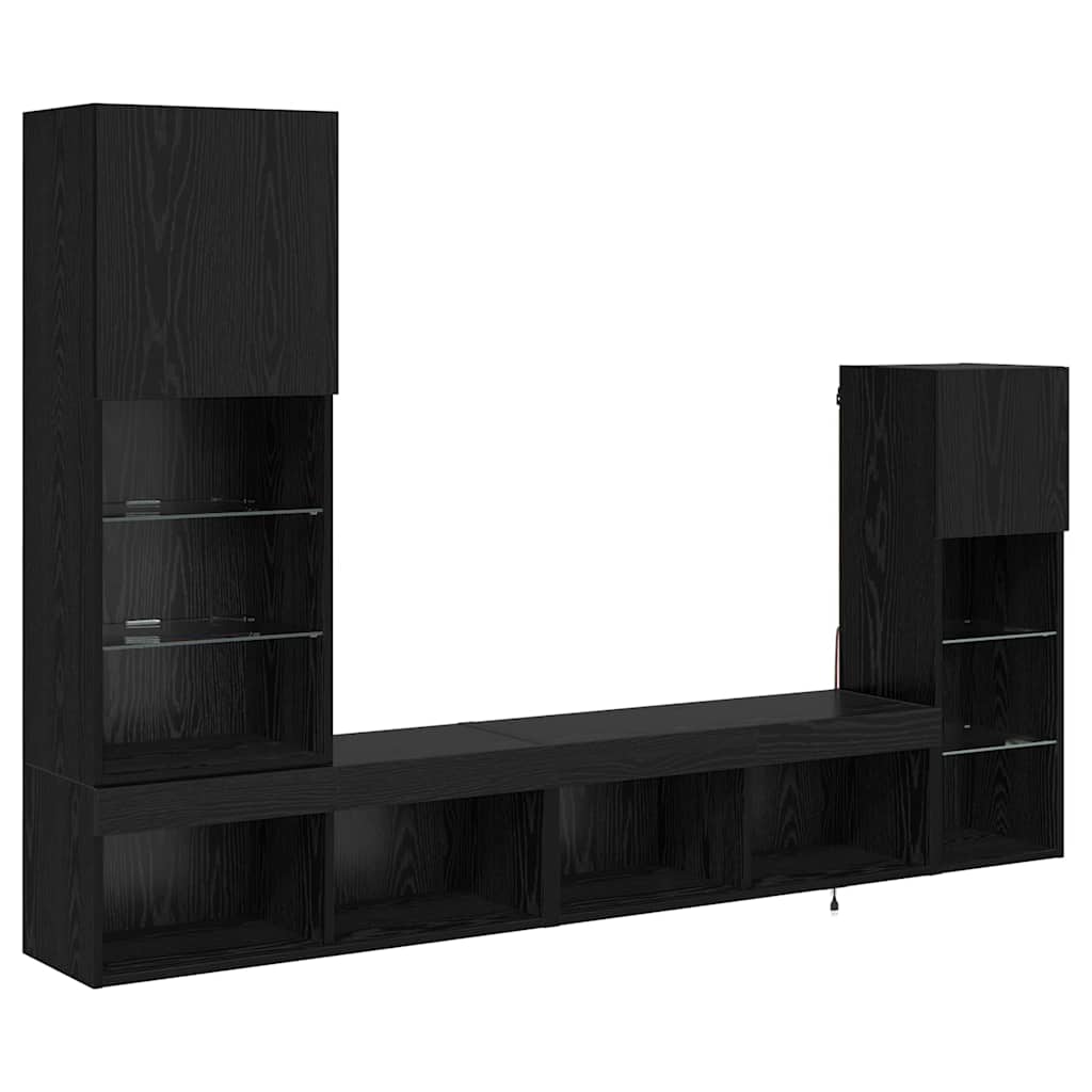 TV-Wandgeräte 4 pcs Schwarz Eichen-Optik Holzwerkstoff