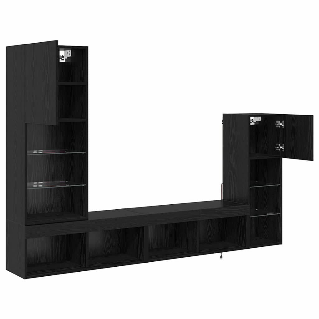 TV-Wandgeräte 4 pcs Schwarz Eichen-Optik Holzwerkstoff