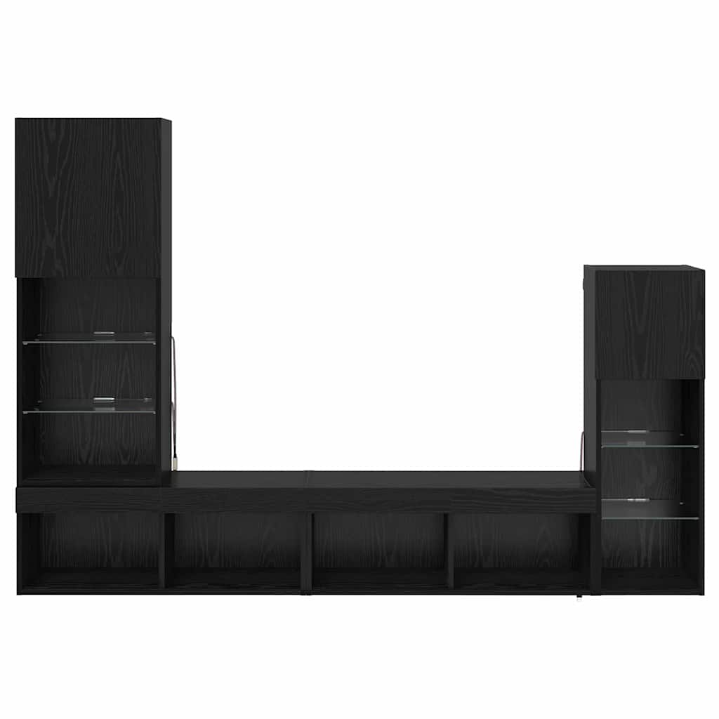 TV-Wandgeräte 4 pcs Schwarz Eichen-Optik Holzwerkstoff