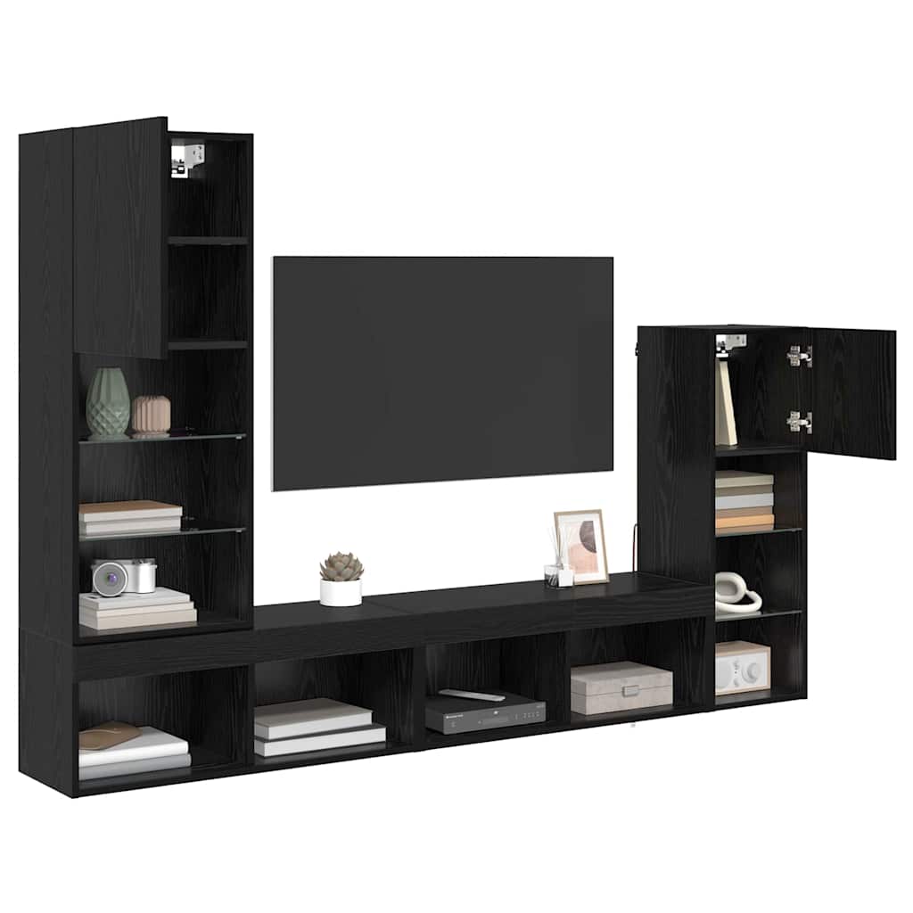 TV-Wandgeräte 4 pcs Schwarz Eichen-Optik Holzwerkstoff