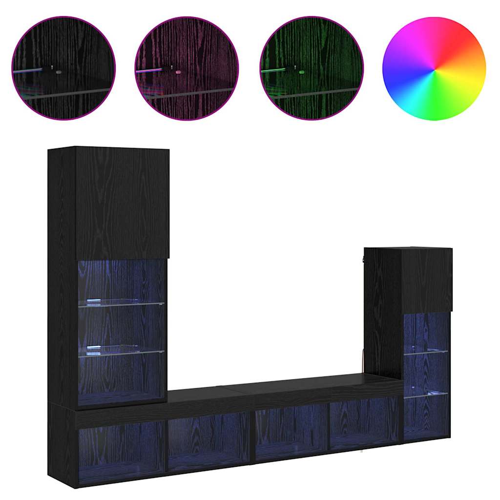 TV-Wandgeräte 4 pcs Schwarz Eichen-Optik Holzwerkstoff