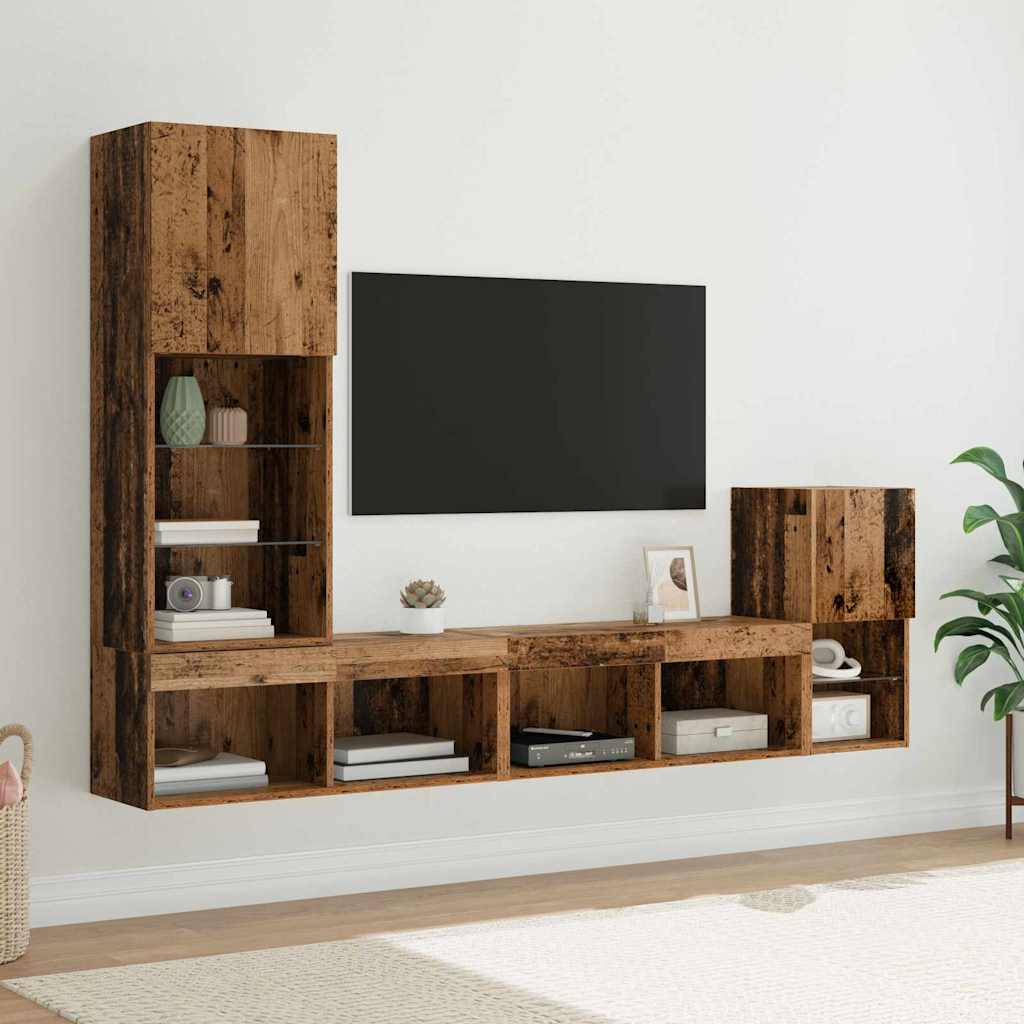 TV-Wandgeräte mit LED-Lichtleisten Altholz Holzwerkstoff