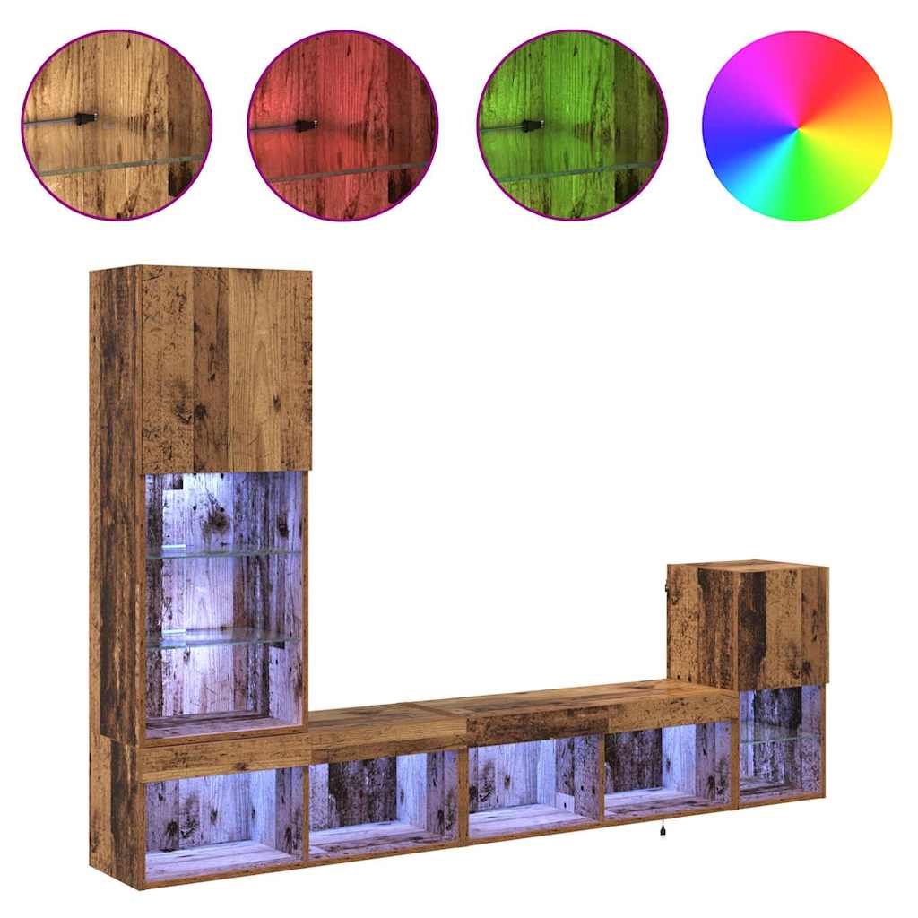 TV-Wandgeräte mit LED-Lichtleisten Altholz Holzwerkstoff
