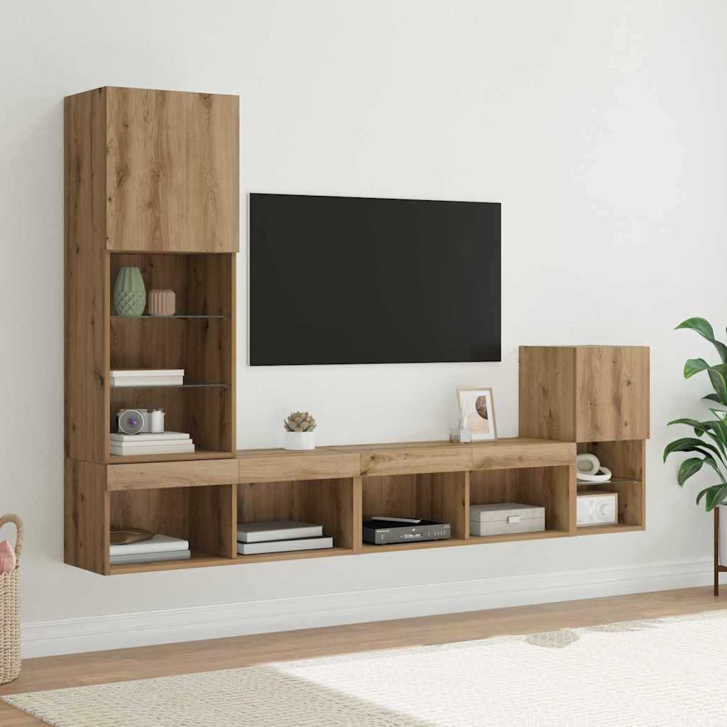 TV-Wandgeräte mit LED-Lichtleisten Artisan-Eiche Holzwerkstoff
