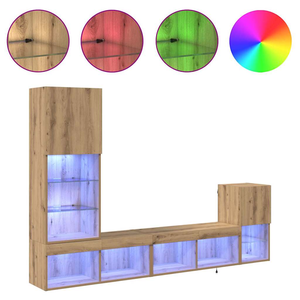 TV-Wandgeräte mit LED-Lichtleisten Artisan-Eiche Holzwerkstoff