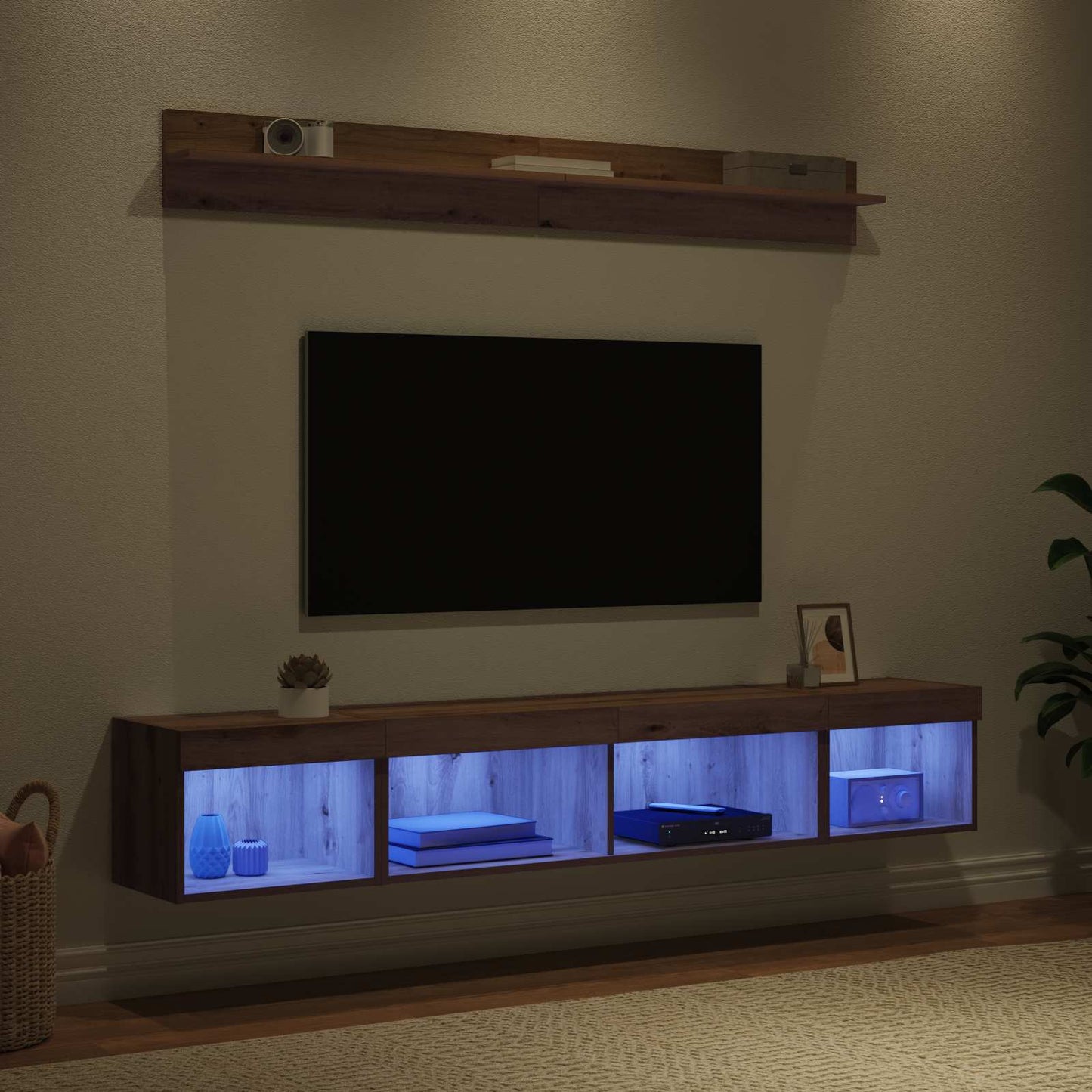 TV-Wandregal-Set mit LED 5 pcs Artisan-Eiche Holzwerkstoff