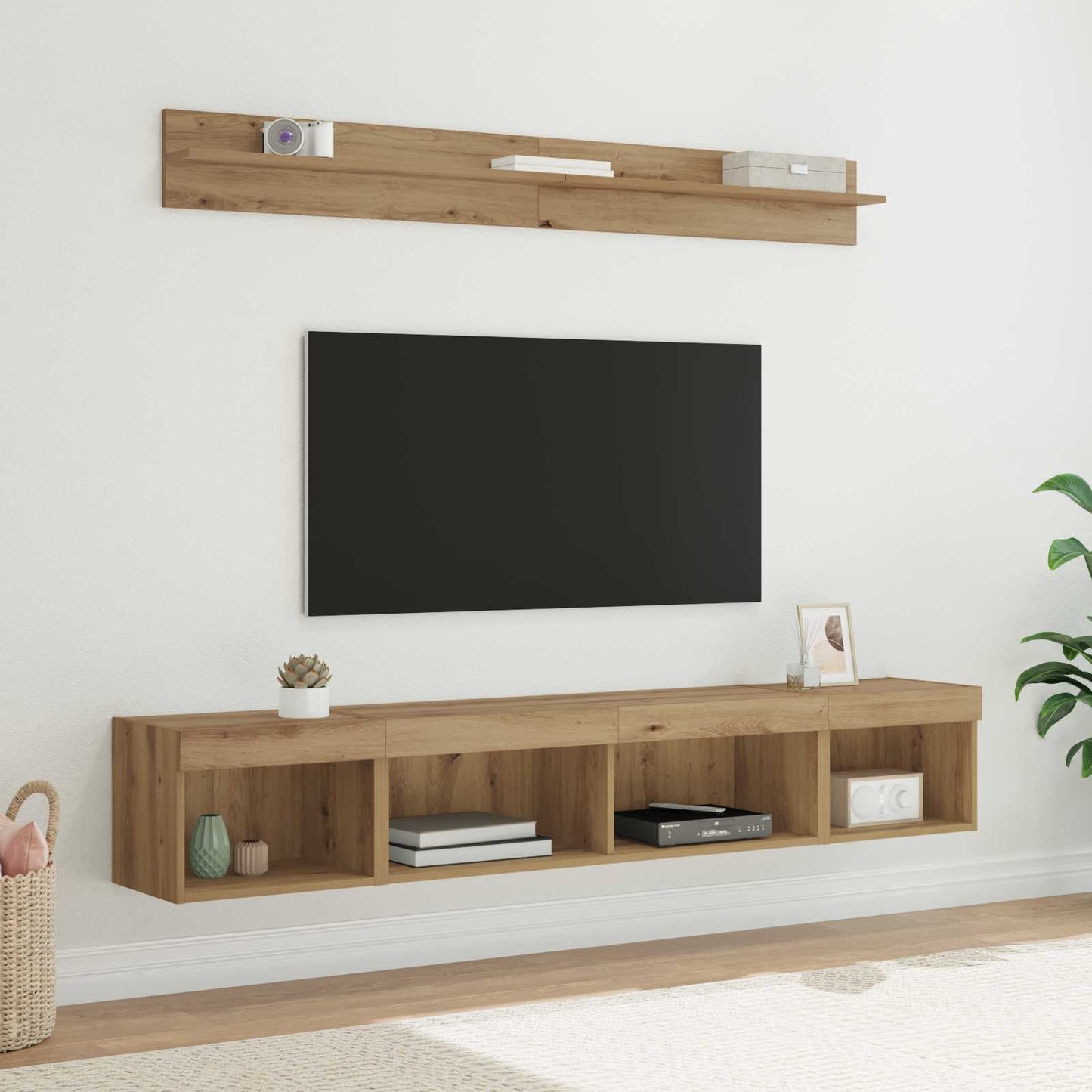 TV-Wandregal-Set mit LED 5 pcs Artisan-Eiche Holzwerkstoff