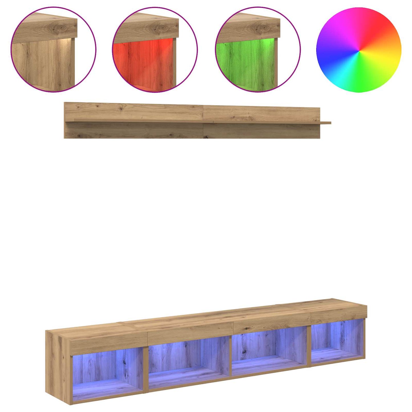 TV-Wandregal-Set mit LED 5 pcs Artisan-Eiche Holzwerkstoff