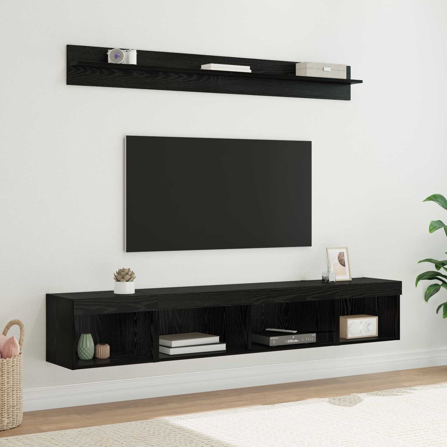 TV-Wandregal-Set 5 pcs Schwarz Eichen-Optik Holzwerkstoff