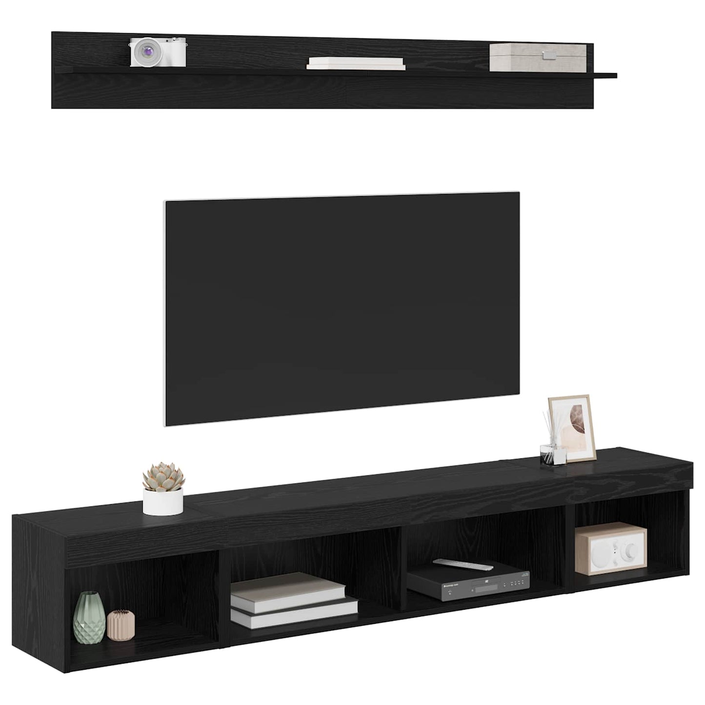 TV-Wandregal-Set 5 pcs Schwarz Eichen-Optik Holzwerkstoff