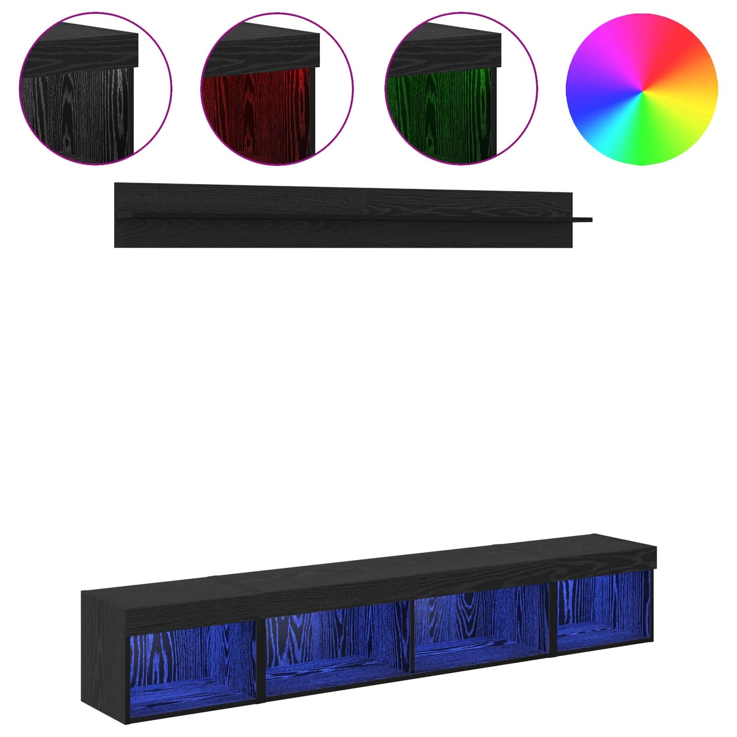 TV-Wandregal-Set 5 pcs Schwarz Eichen-Optik Holzwerkstoff
