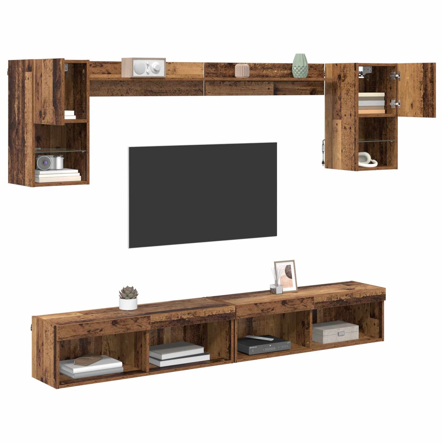 TV Wand Einheiten mit LED mit LED 6 pcs Altholz Holzwerkstoff