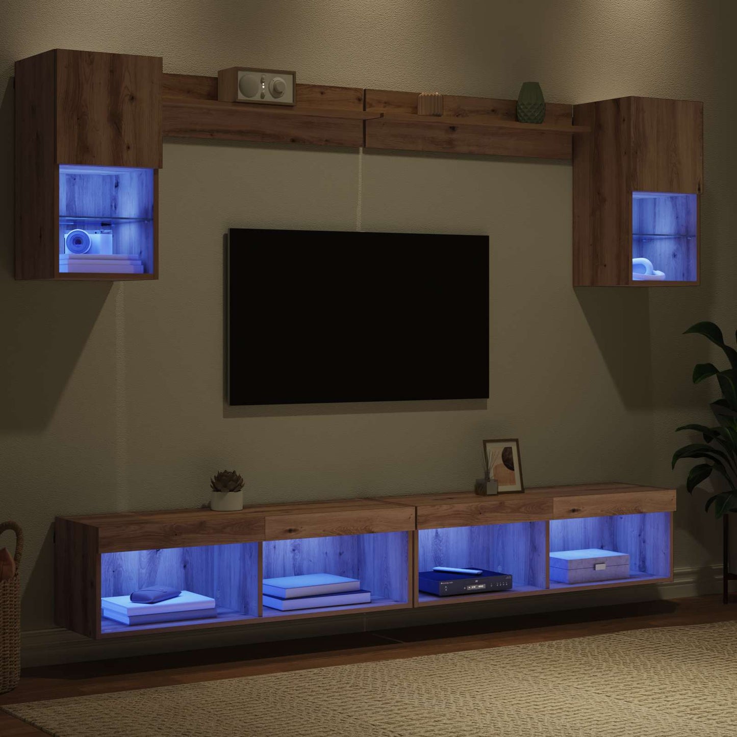 TV Wand Einheiten mit LED 6 pcs Artisan-Eiche Holzwerkstoff