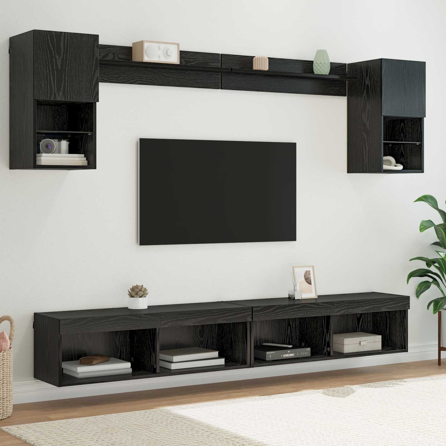 TV Wand Einheiten mit LED mit LED 6 pcs Schwarz Eichen-Optik