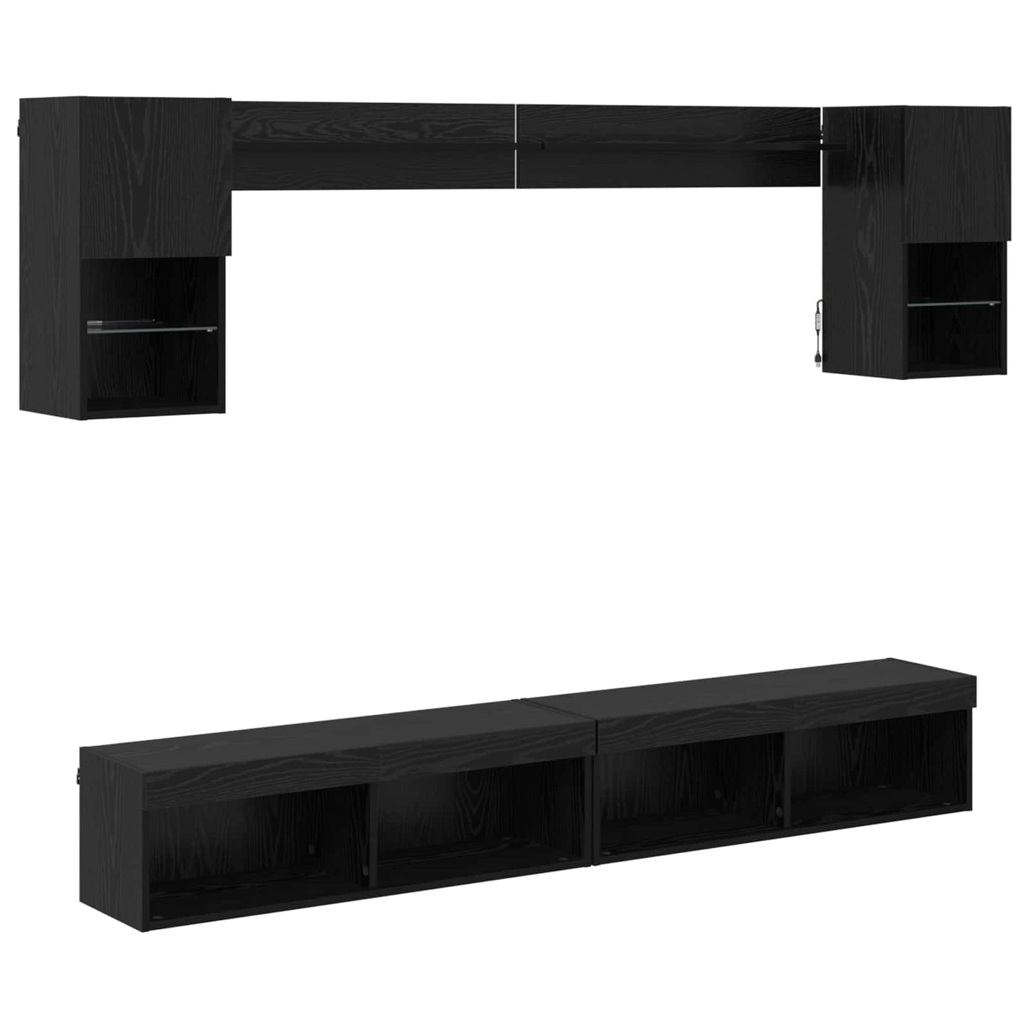 TV Wand Einheiten mit LED mit LED 6 pcs Schwarz Eichen-Optik