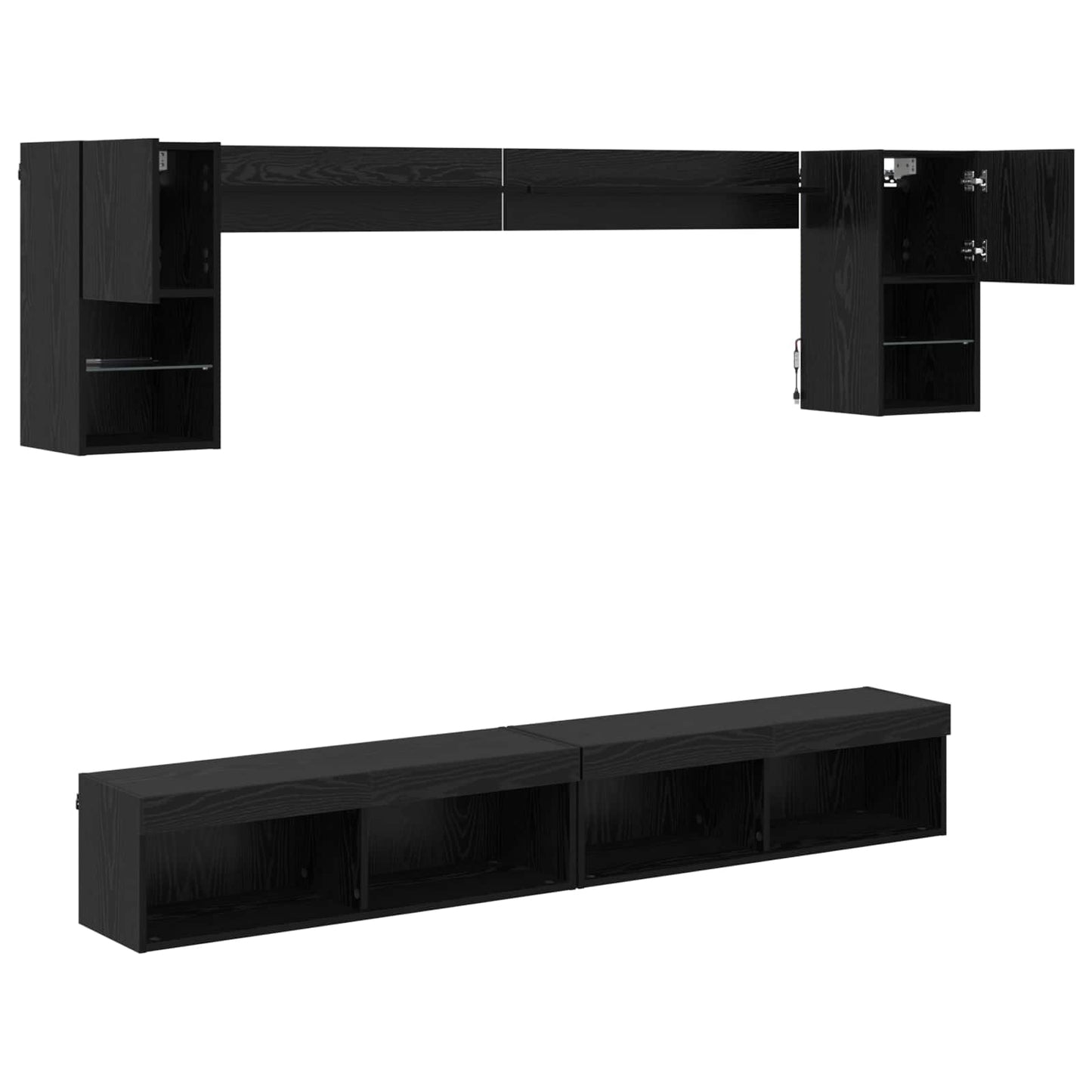 TV Wand Einheiten mit LED mit LED 6 pcs Schwarz Eichen-Optik