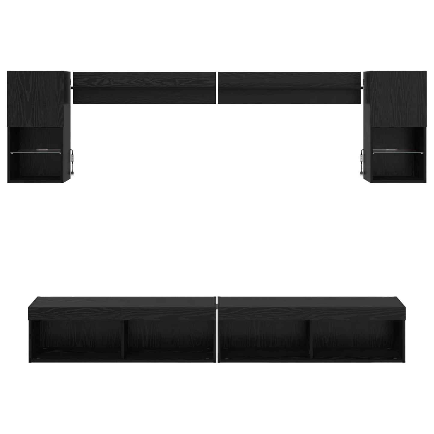 TV Wand Einheiten mit LED mit LED 6 pcs Schwarz Eichen-Optik