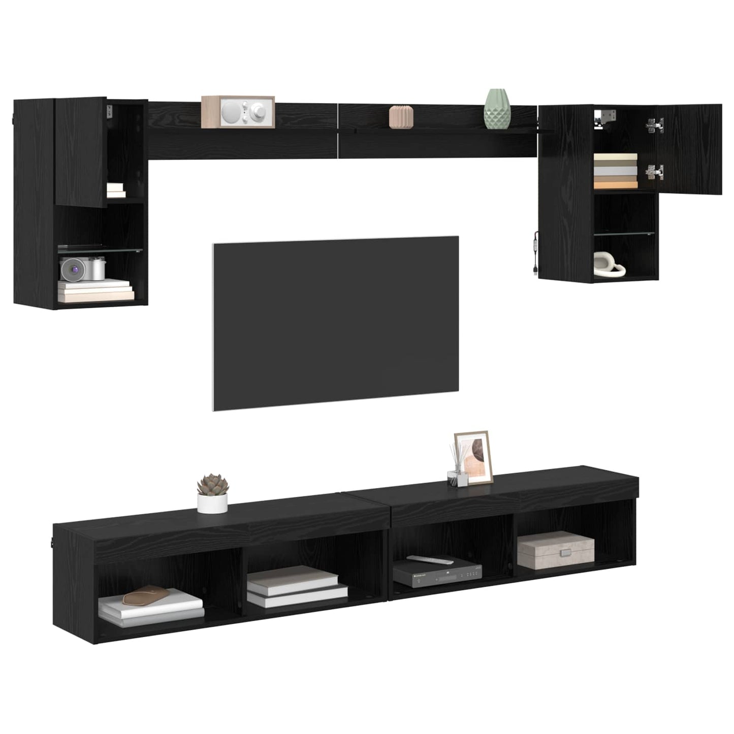 TV Wand Einheiten mit LED mit LED 6 pcs Schwarz Eichen-Optik