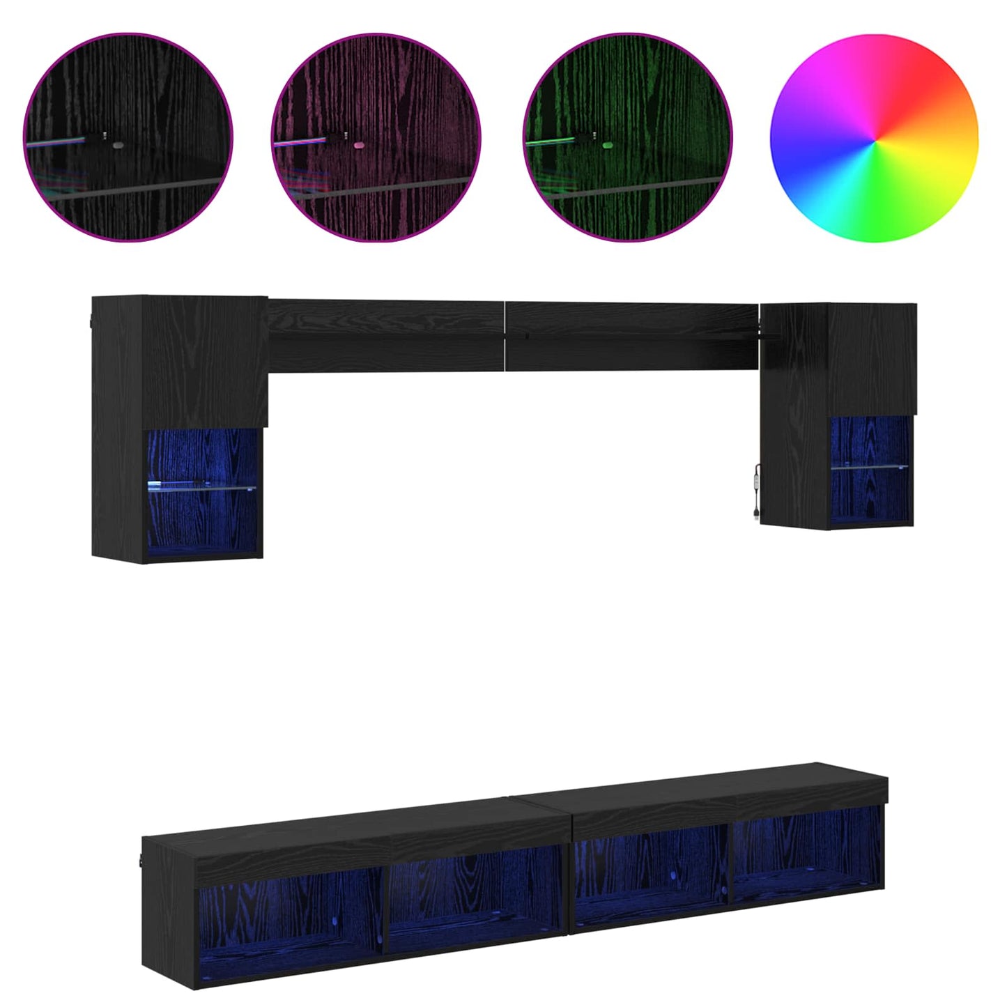 TV Wand Einheiten mit LED mit LED 6 pcs Schwarz Eichen-Optik