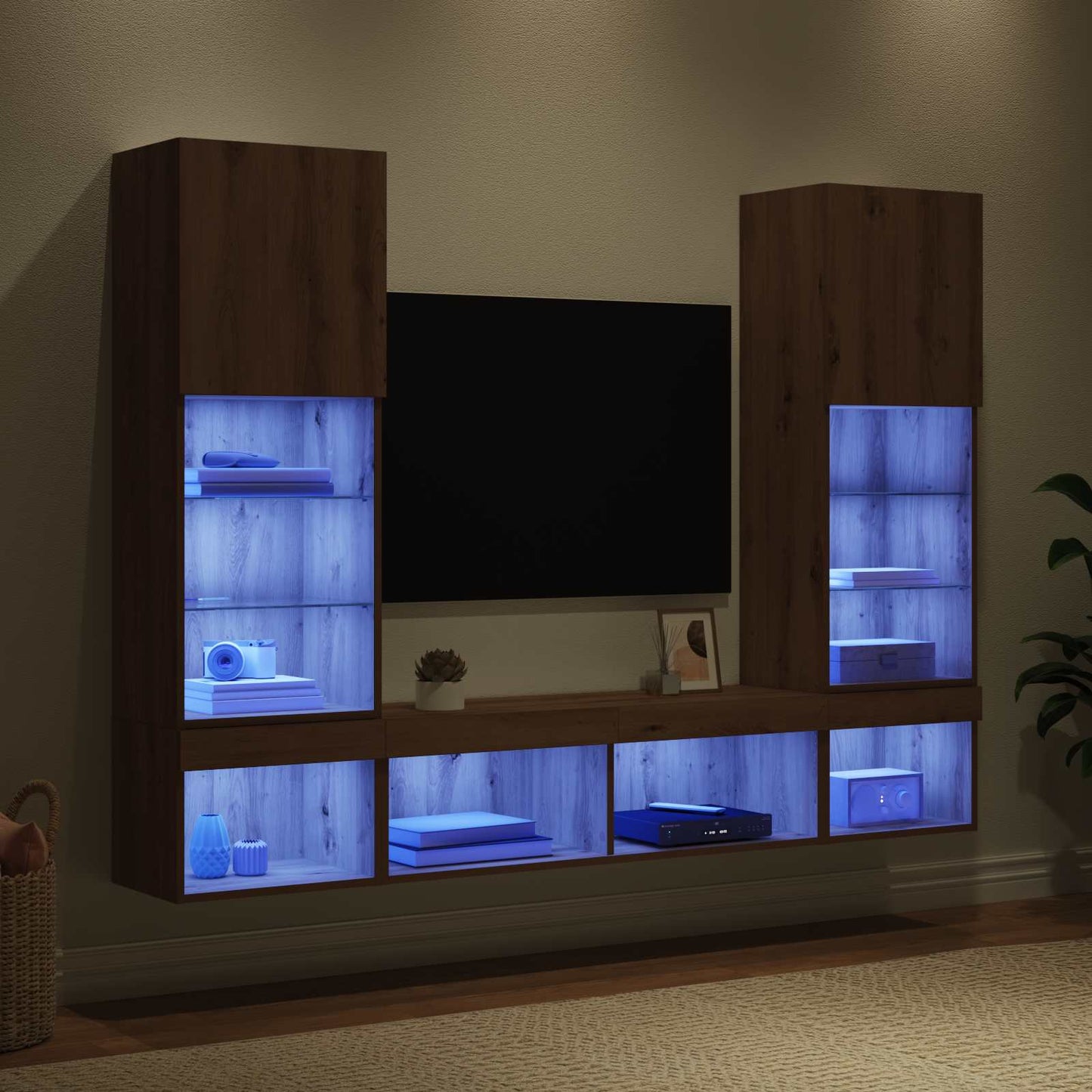 TV Wand Einheiten mit LED 5 pcs Artisan-Eiche Holzwerkstoff
