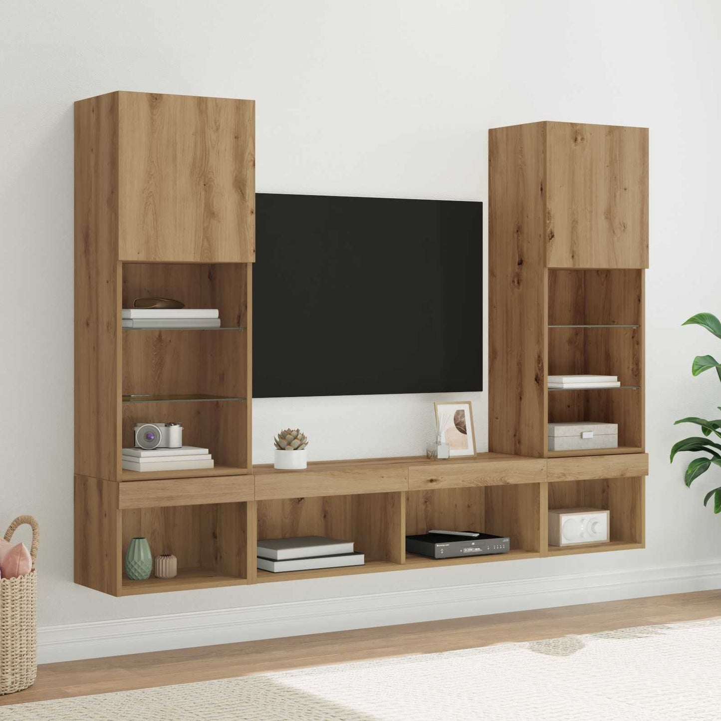 TV Wand Einheiten mit LED 5 pcs Artisan-Eiche Holzwerkstoff