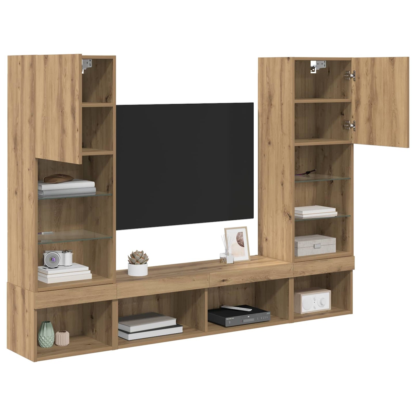 TV Wand Einheiten mit LED 5 pcs Artisan-Eiche Holzwerkstoff