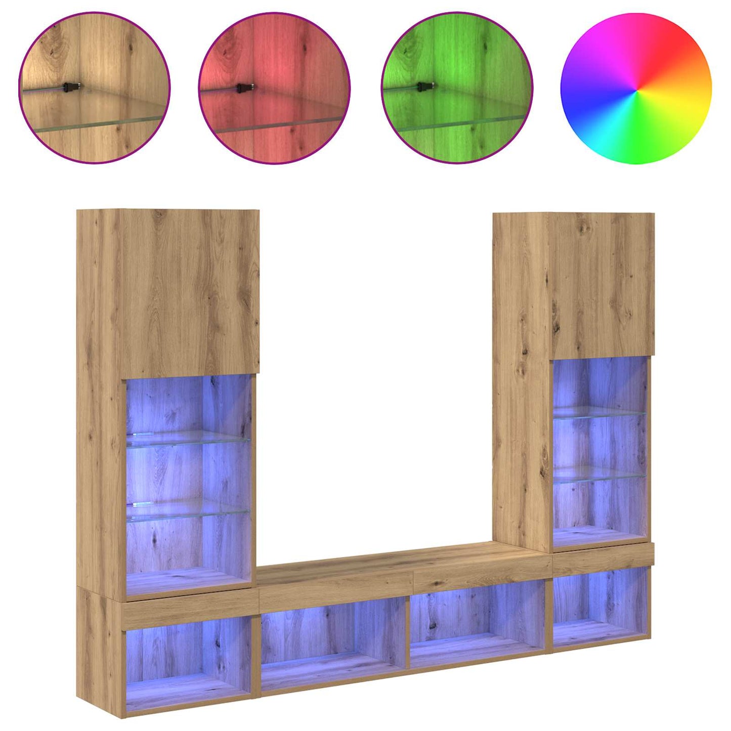 TV Wand Einheiten mit LED 5 pcs Artisan-Eiche Holzwerkstoff