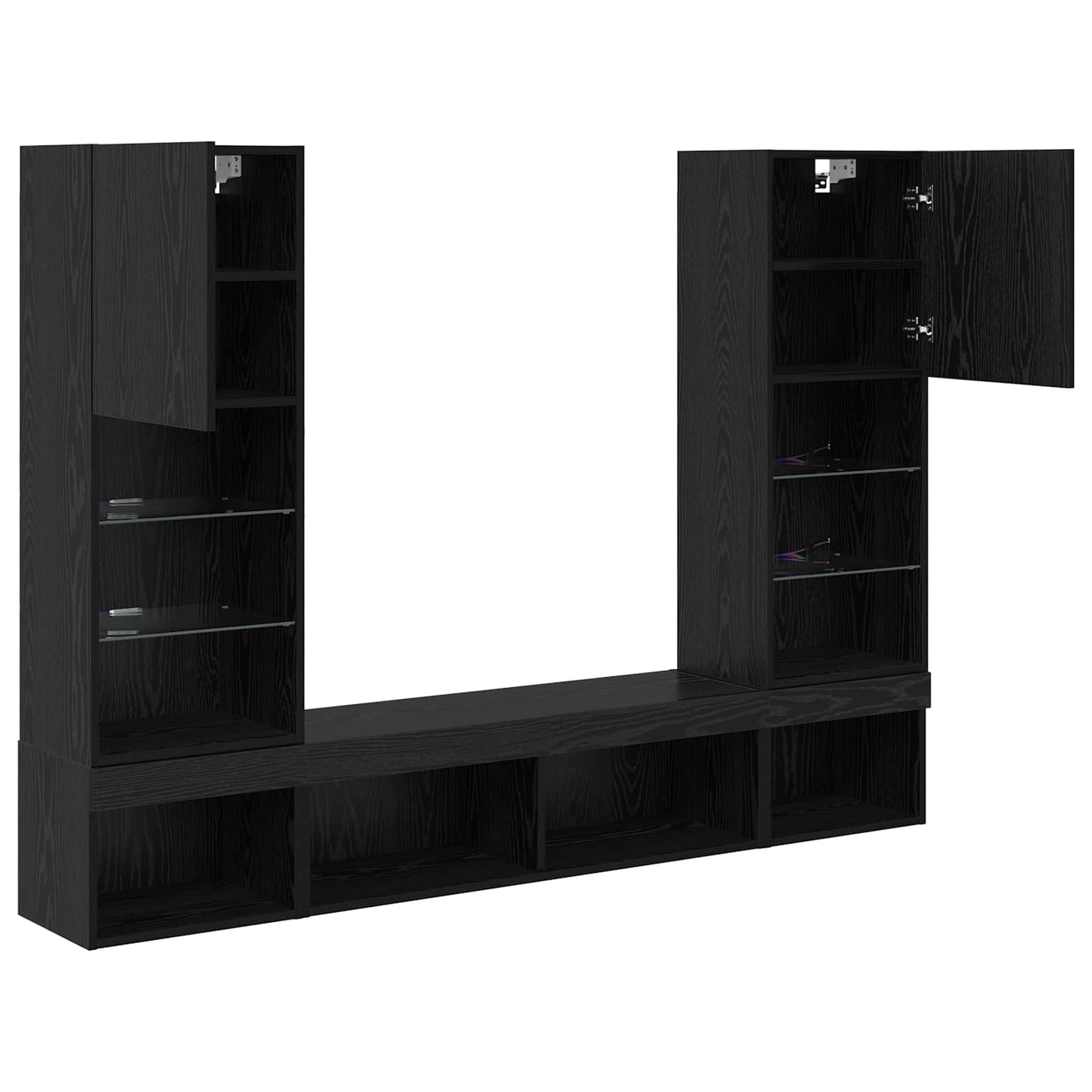 TV Wand Einheiten mit LED mit LED 5 pcs Schwarz Eichen-Optik