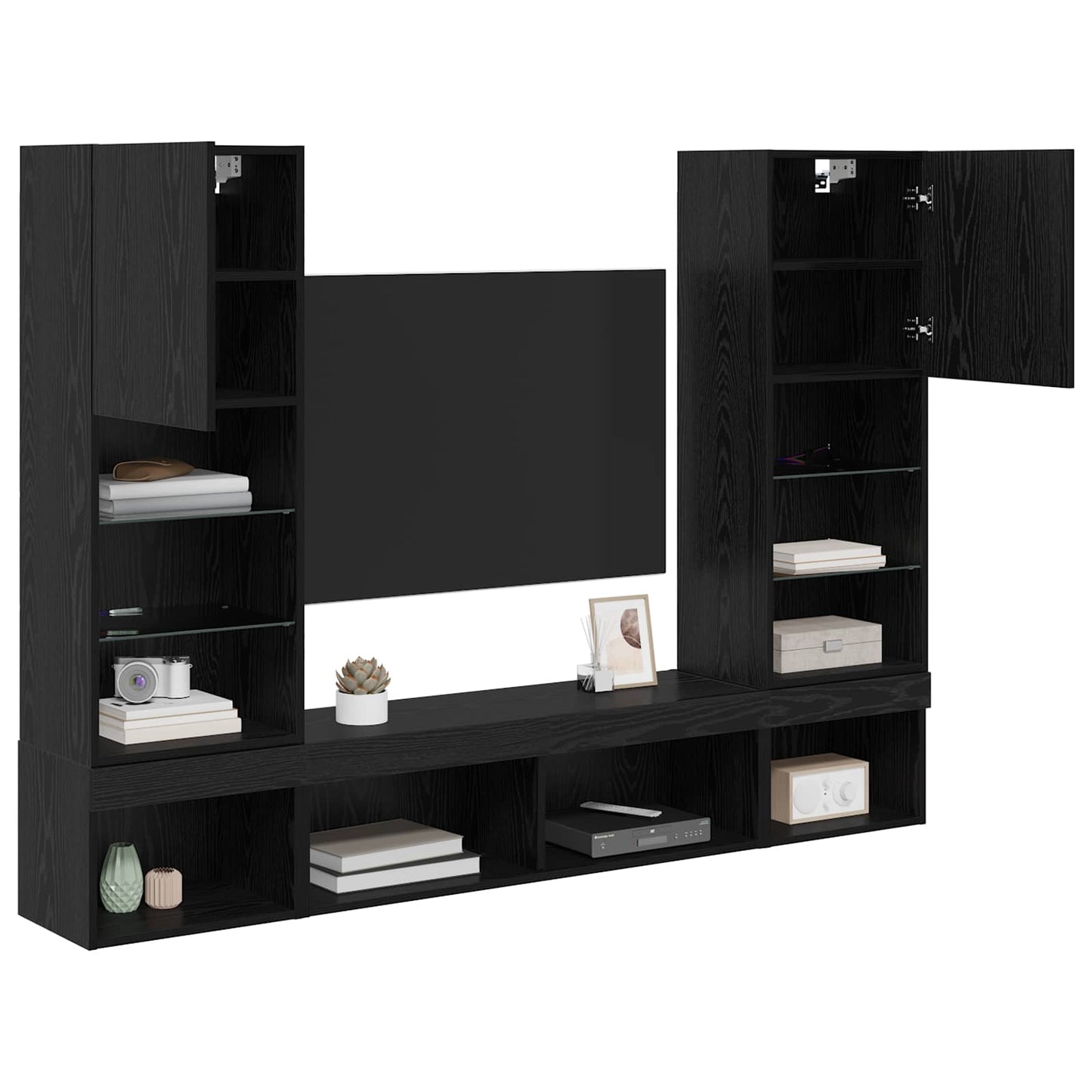 TV Wand Einheiten mit LED mit LED 5 pcs Schwarz Eichen-Optik
