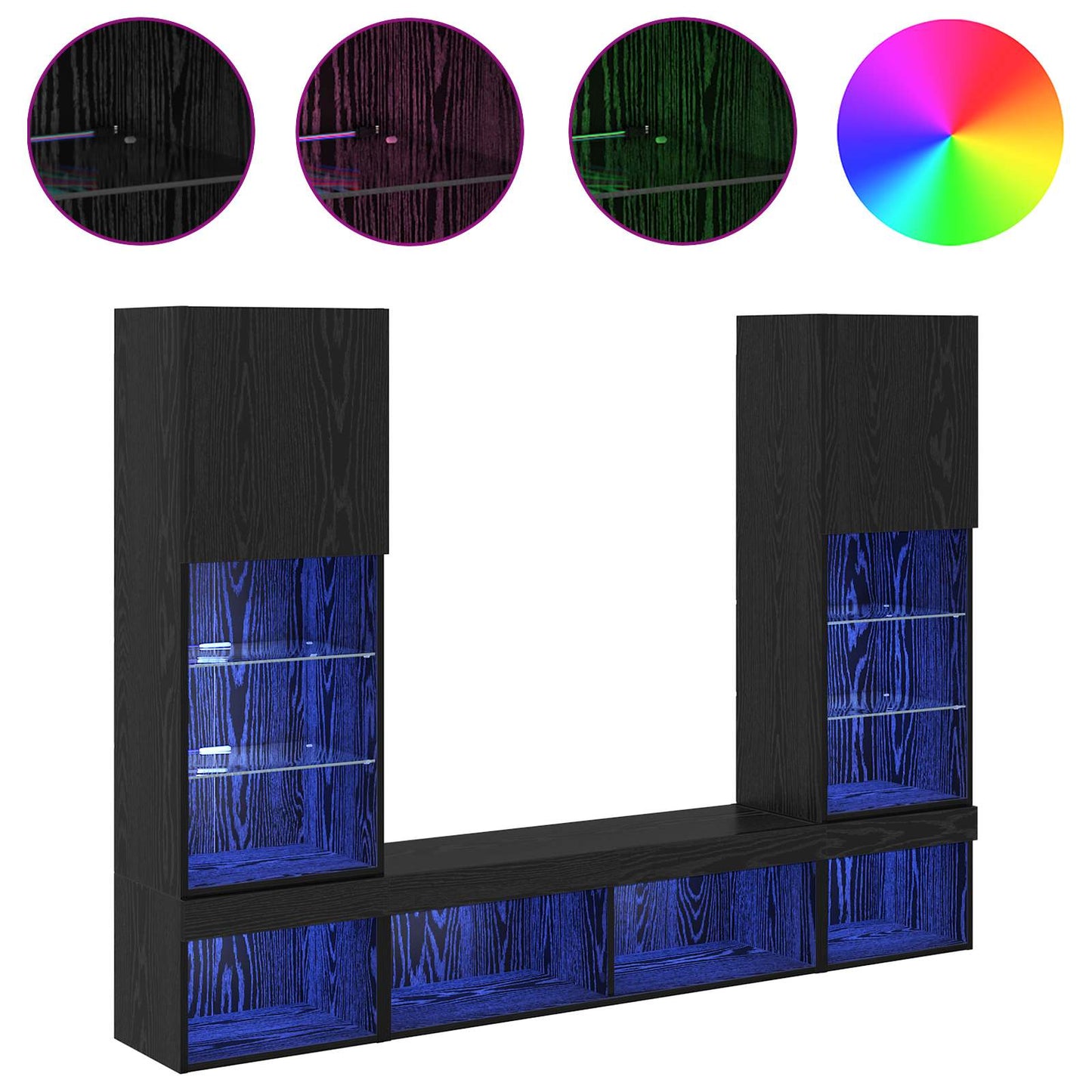TV Wand Einheiten mit LED mit LED 5 pcs Schwarz Eichen-Optik