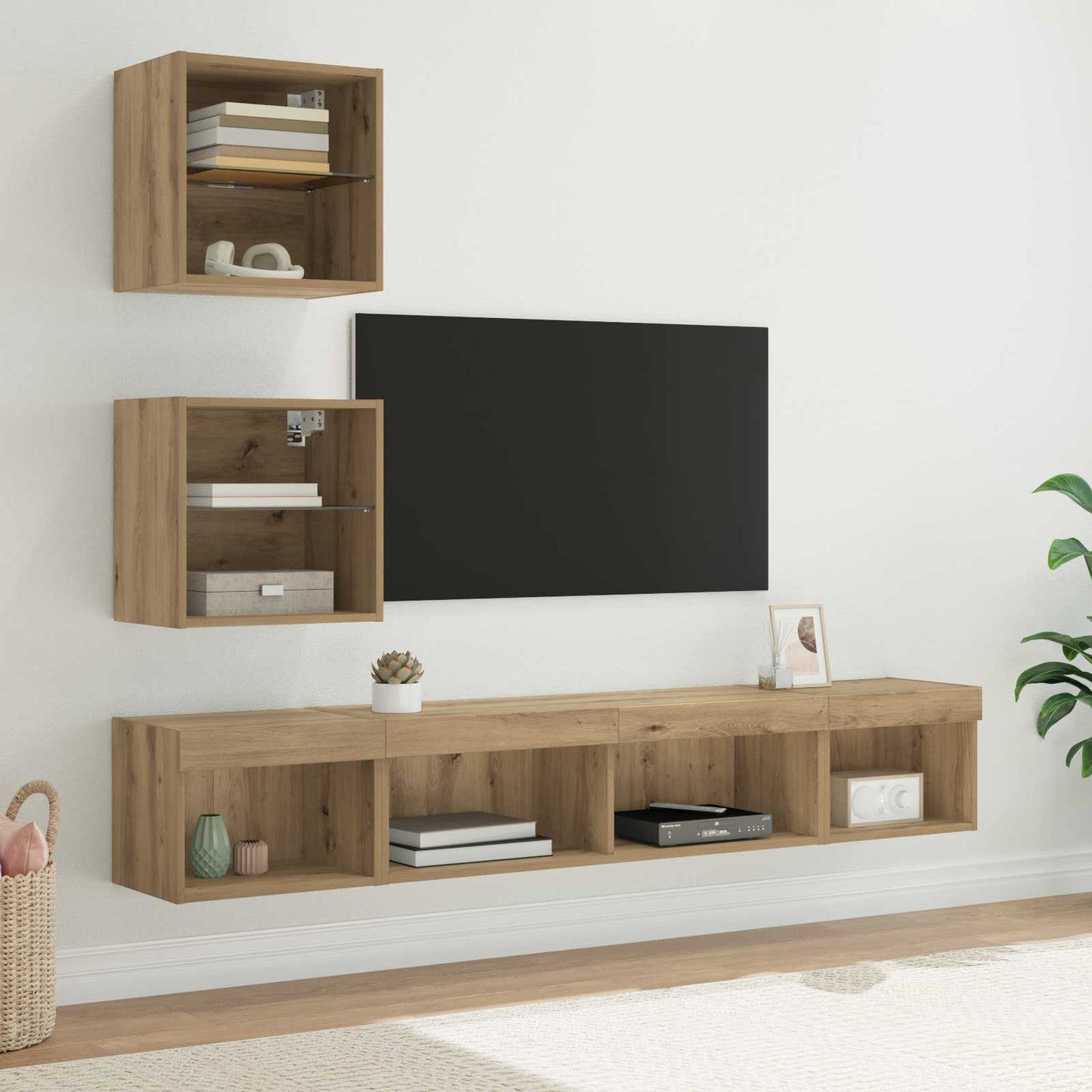 TV Wand Einheiten mit LED 5 pcs Artisan-Eiche Holzwerkstoff