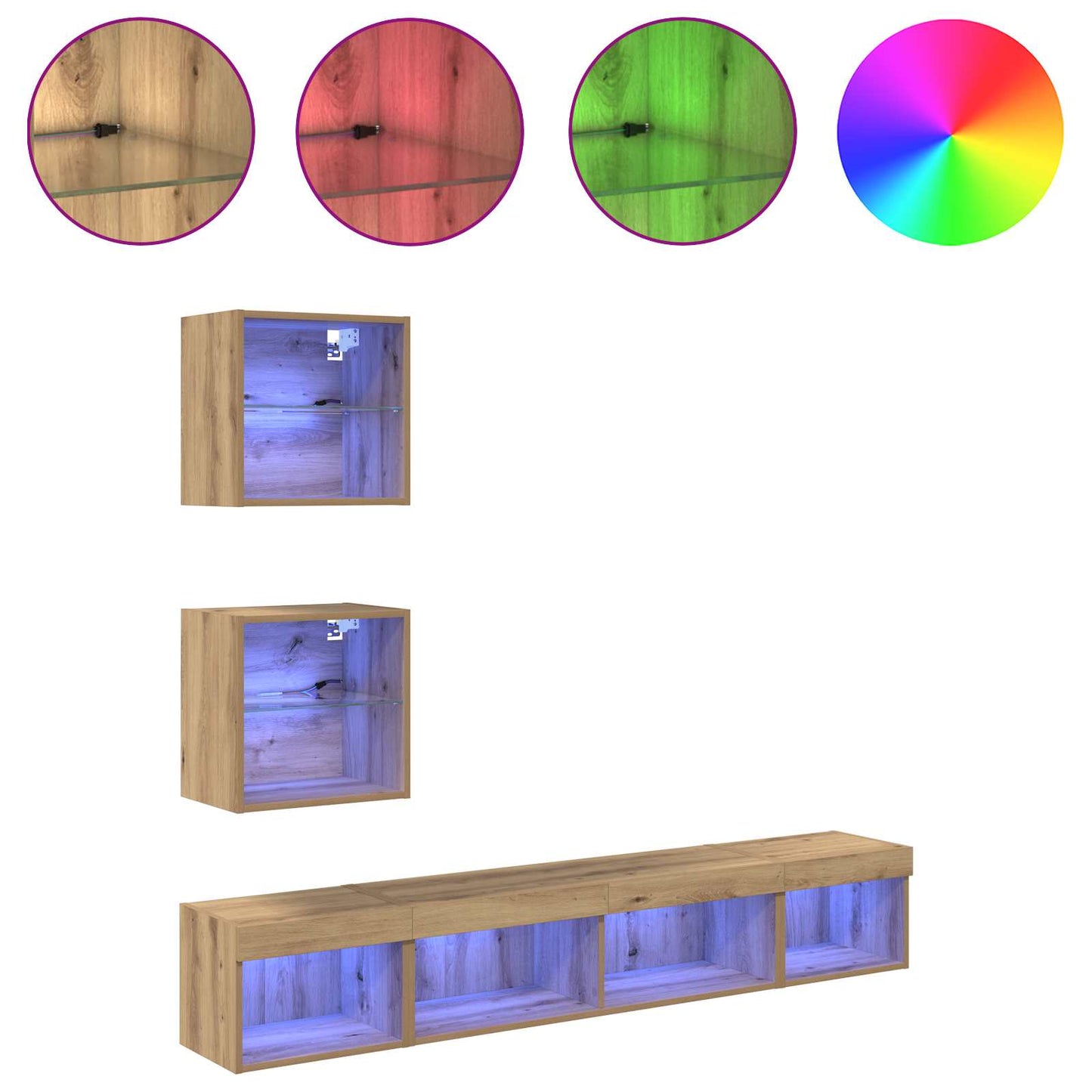 TV Wand Einheiten mit LED 5 pcs Artisan-Eiche Holzwerkstoff