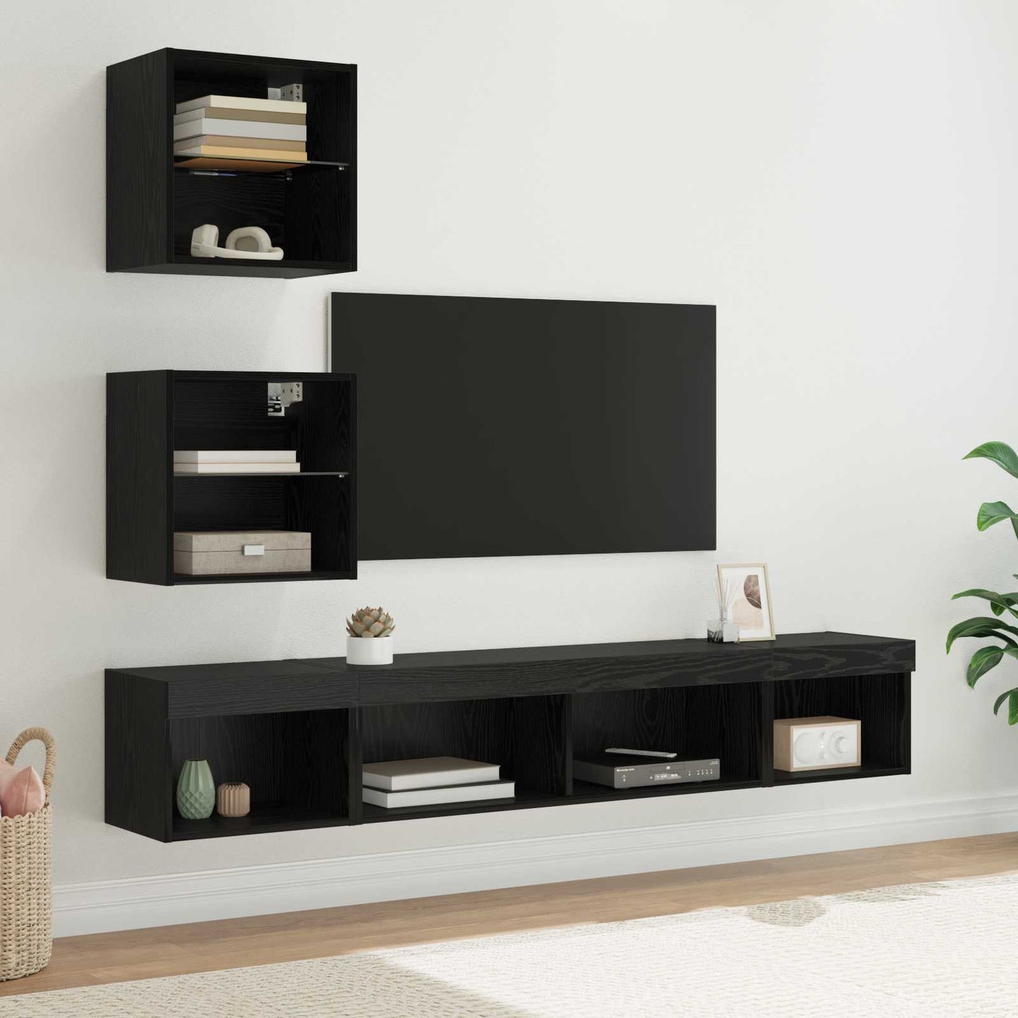 TV Wand Einheiten mit LED mit LED 5 pcs Schwarz Eichen-Optik