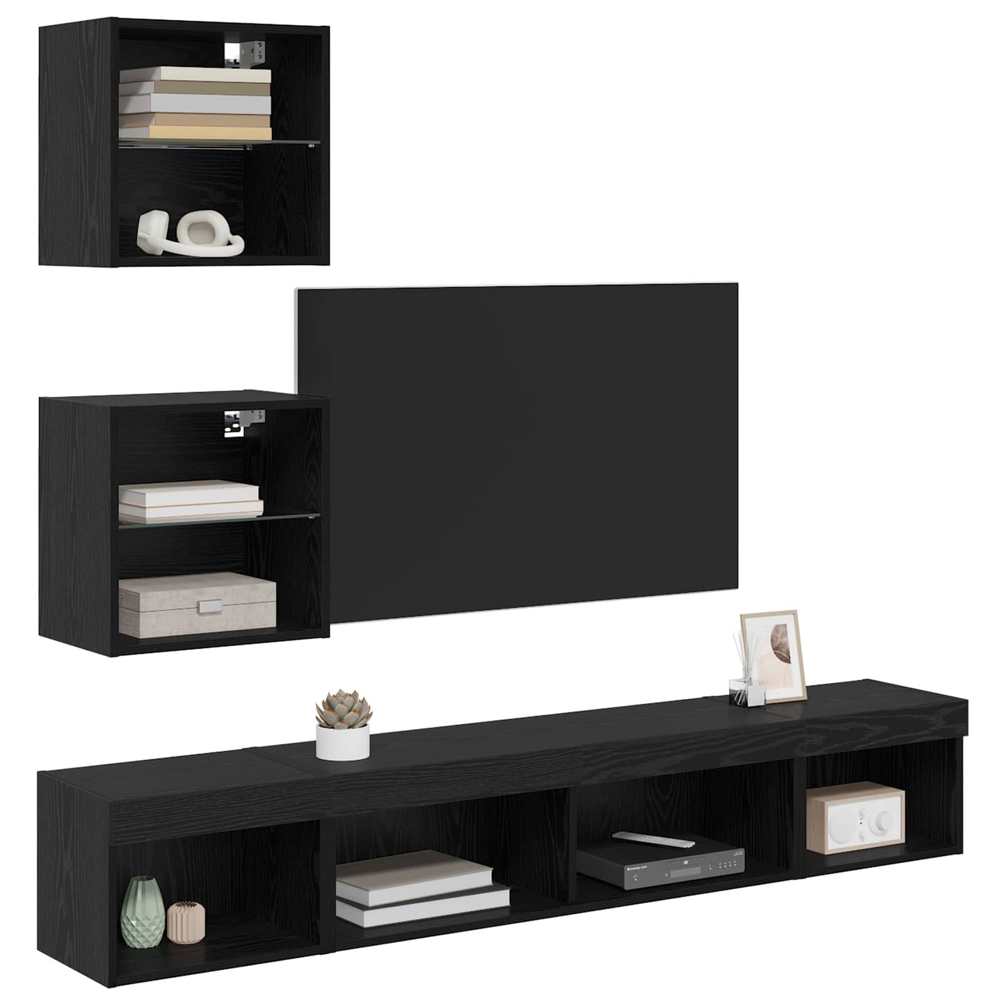 TV Wand Einheiten mit LED mit LED 5 pcs Schwarz Eichen-Optik