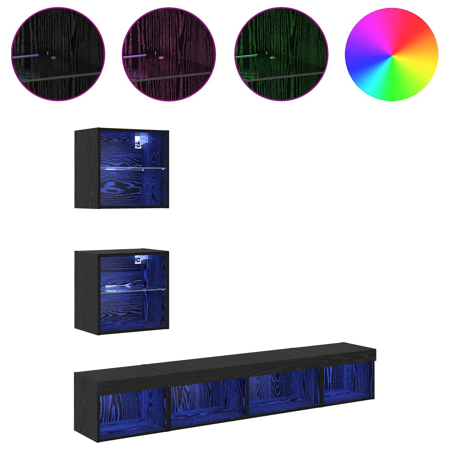 TV Wand Einheiten mit LED mit LED 5 pcs Schwarz Eichen-Optik