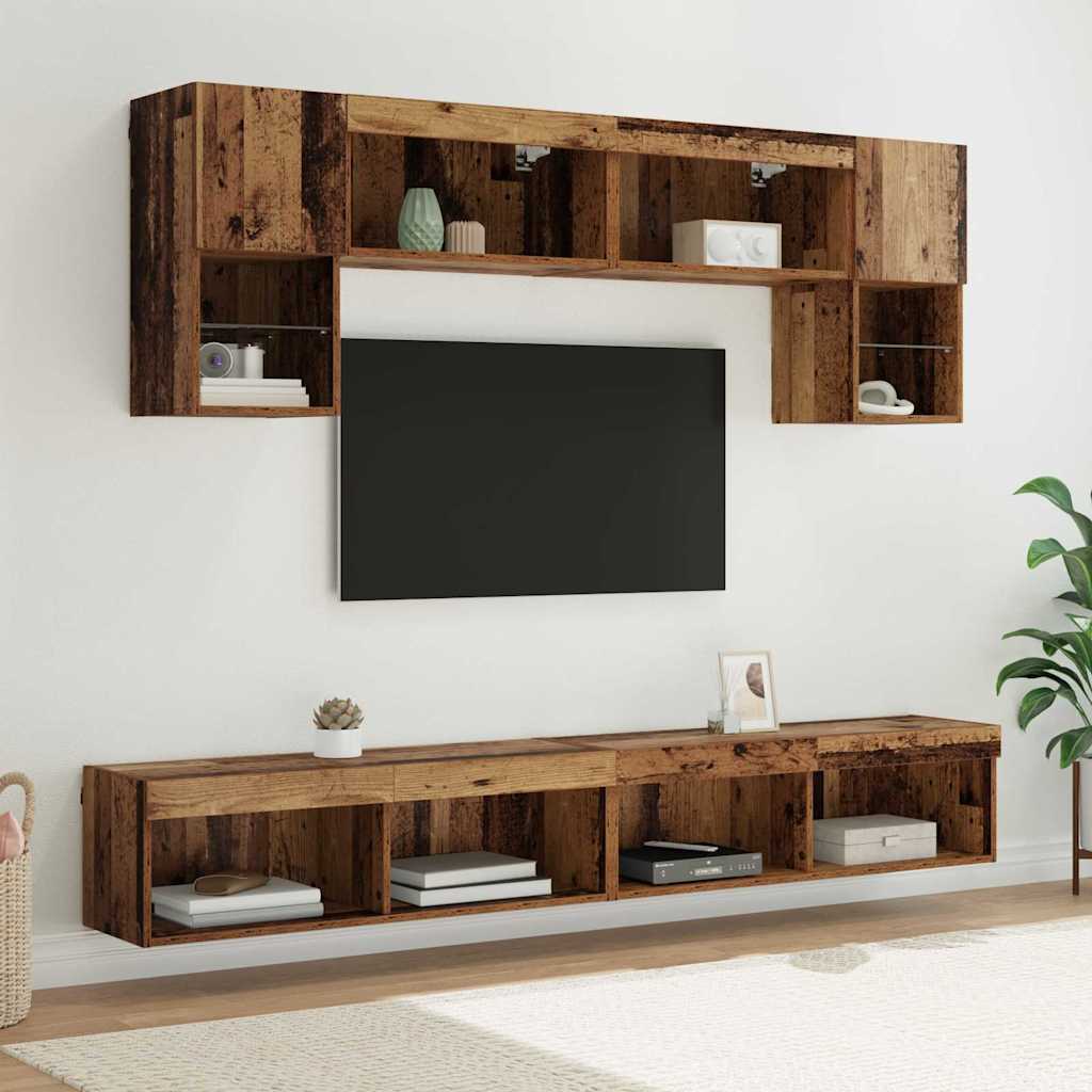 TV Wand Einheiten mit LED 6 pcs Altholz Holzwerkstoff