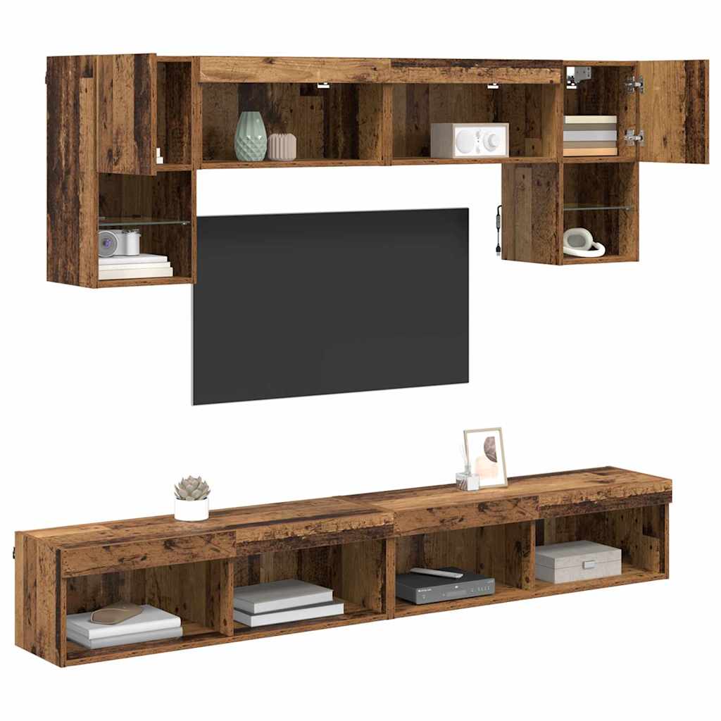 TV Wand Einheiten mit LED 6 pcs Altholz Holzwerkstoff