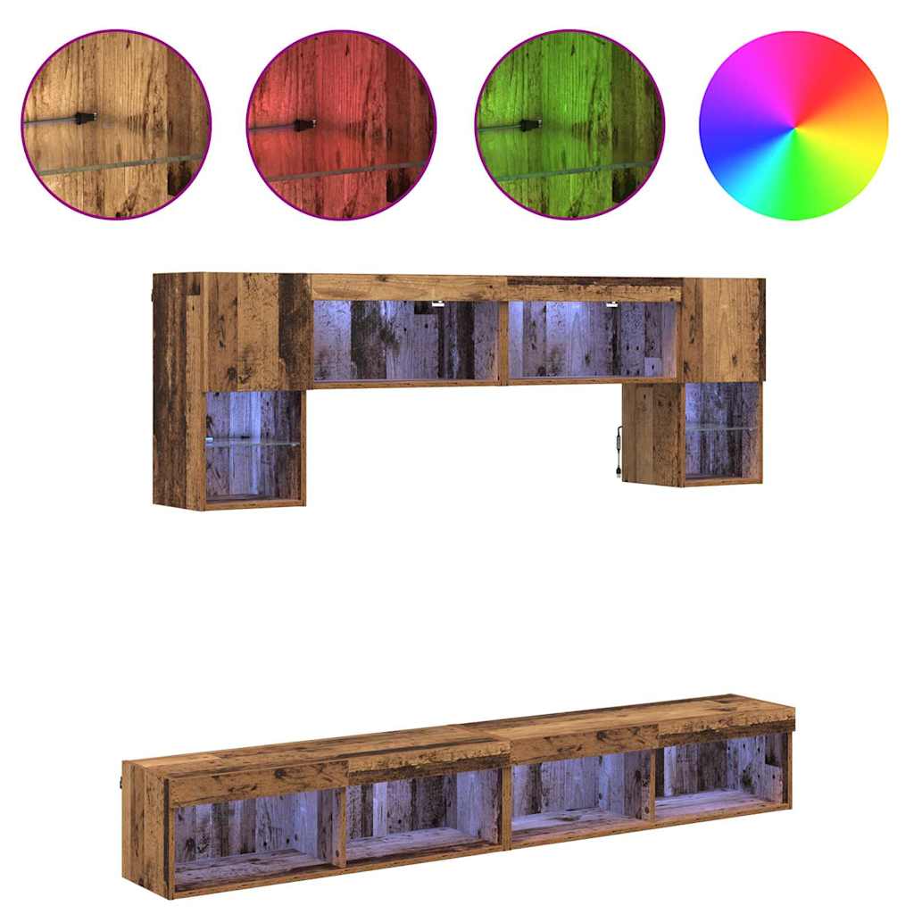 TV Wand Einheiten mit LED 6 pcs Altholz Holzwerkstoff