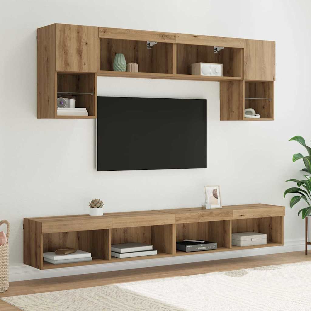 TV Wand Einheiten mit LED 6 pcs Artisan-Eiche Holzwerkstoff