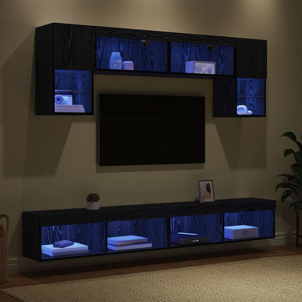 TV Wand Einheiten mit LED 6 pcs Schwarz Eichen-Optik
