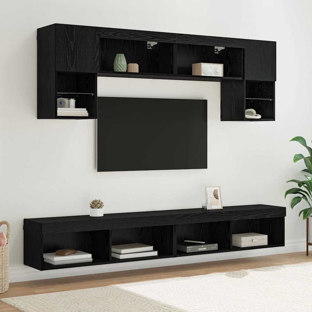 TV Wand Einheiten mit LED 6 pcs Schwarz Eichen-Optik