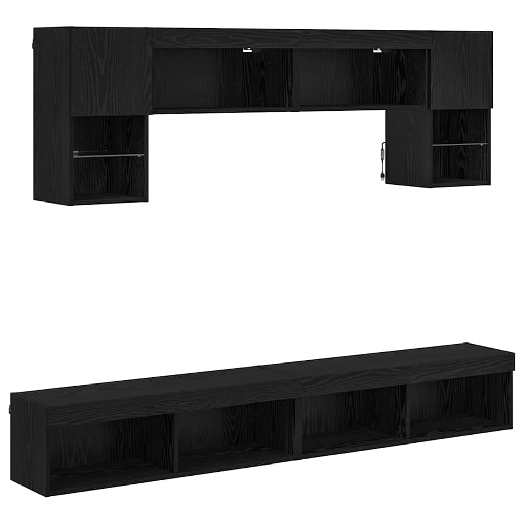 TV Wand Einheiten mit LED 6 pcs Schwarz Eichen-Optik