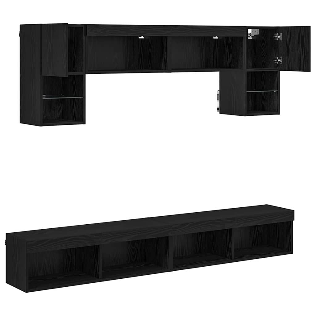 TV Wand Einheiten mit LED 6 pcs Schwarz Eichen-Optik