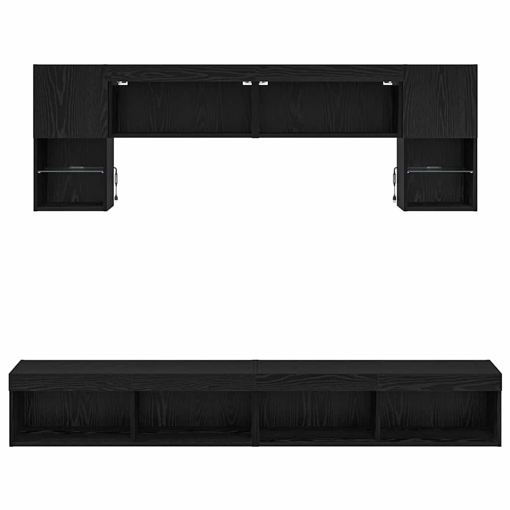 TV Wand Einheiten mit LED 6 pcs Schwarz Eichen-Optik