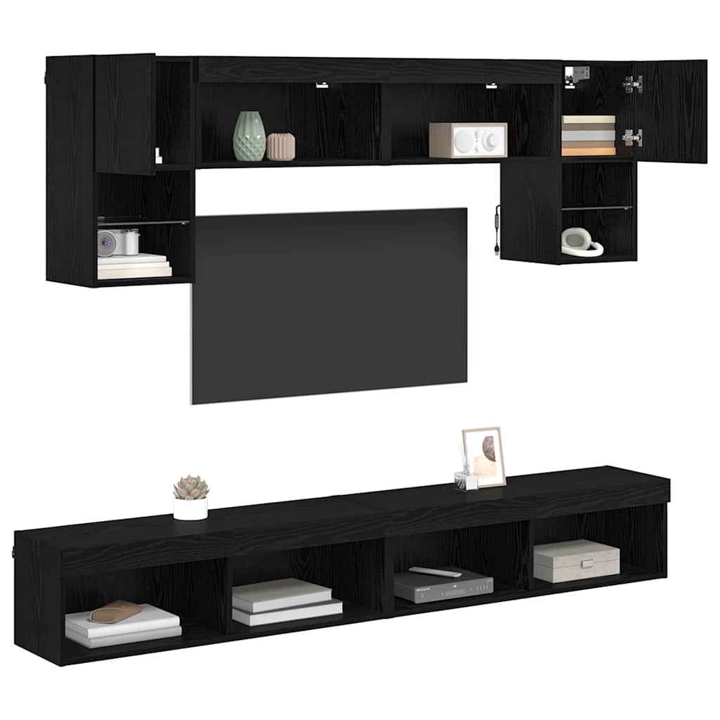 TV Wand Einheiten mit LED 6 pcs Schwarz Eichen-Optik