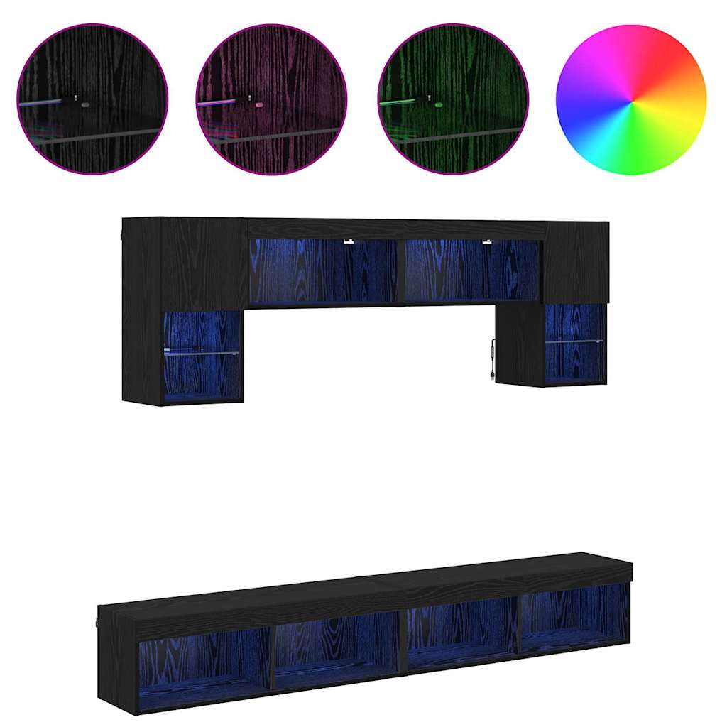 TV Wand Einheiten mit LED 6 pcs Schwarz Eichen-Optik