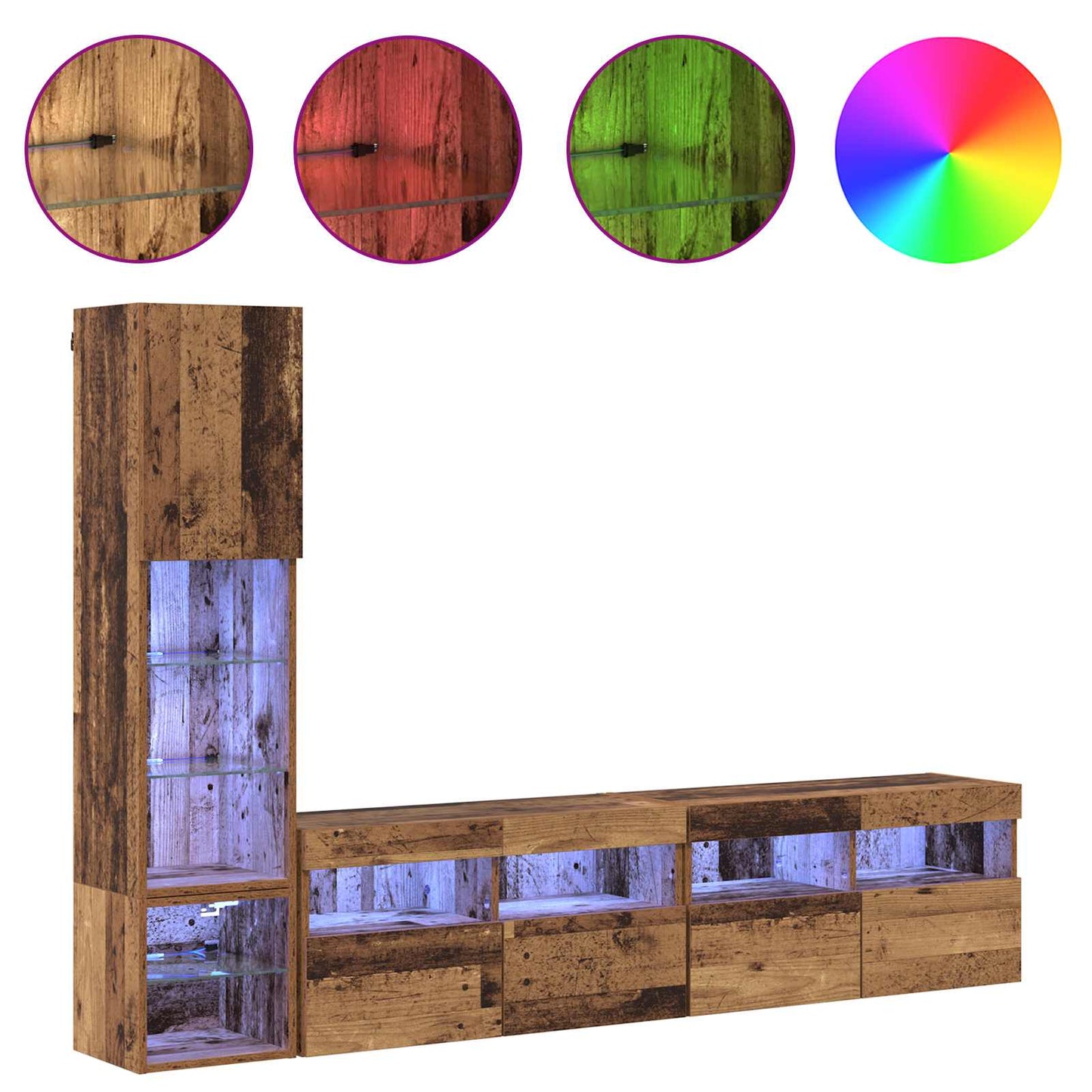 TV-Wandmöbel mit LED Wandmontiert 4 pcs Altholz Holzwerkstoff