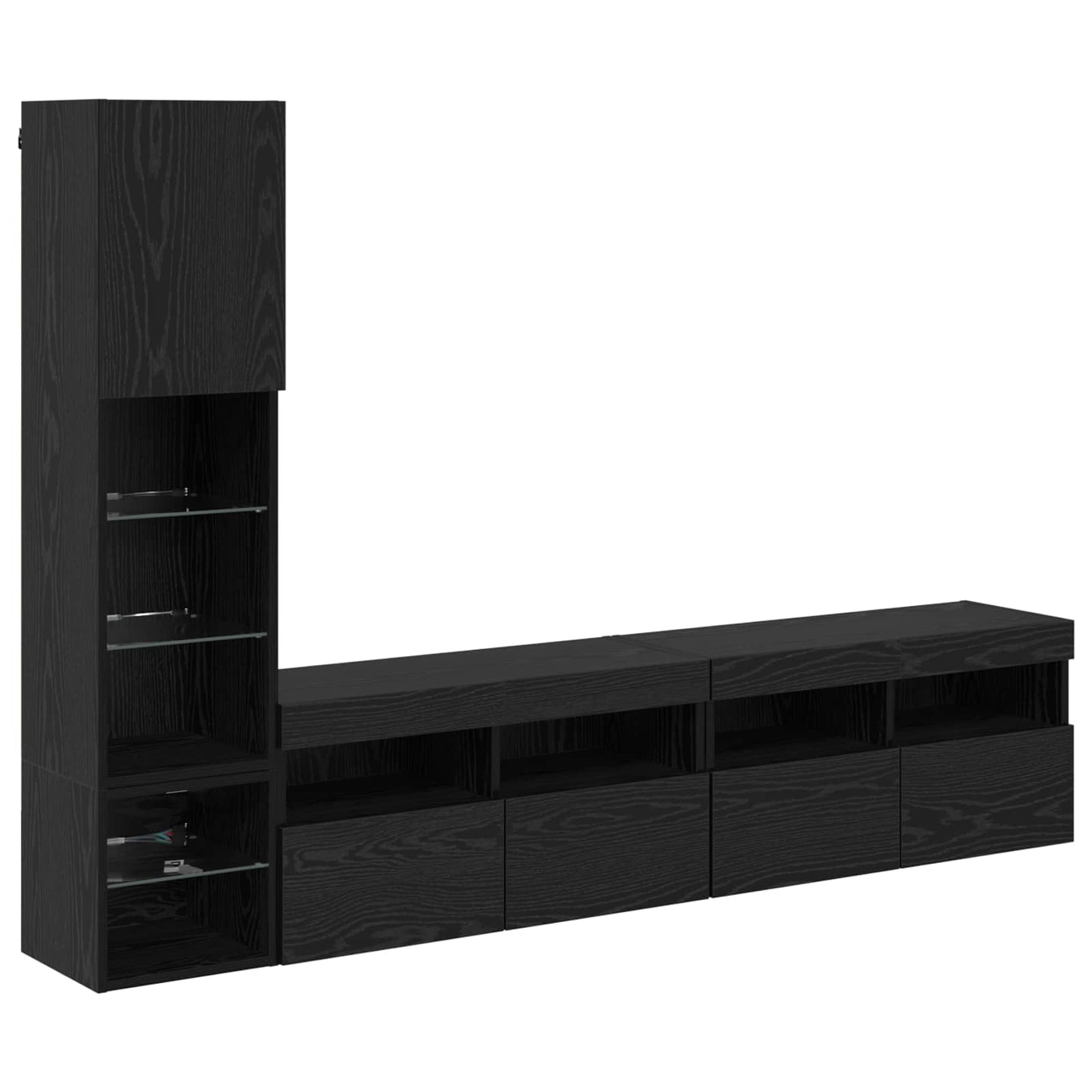 TV-Wandmöbel mit LED 4 pcs Schwarz Eichen-Optik Holzwerkstoff