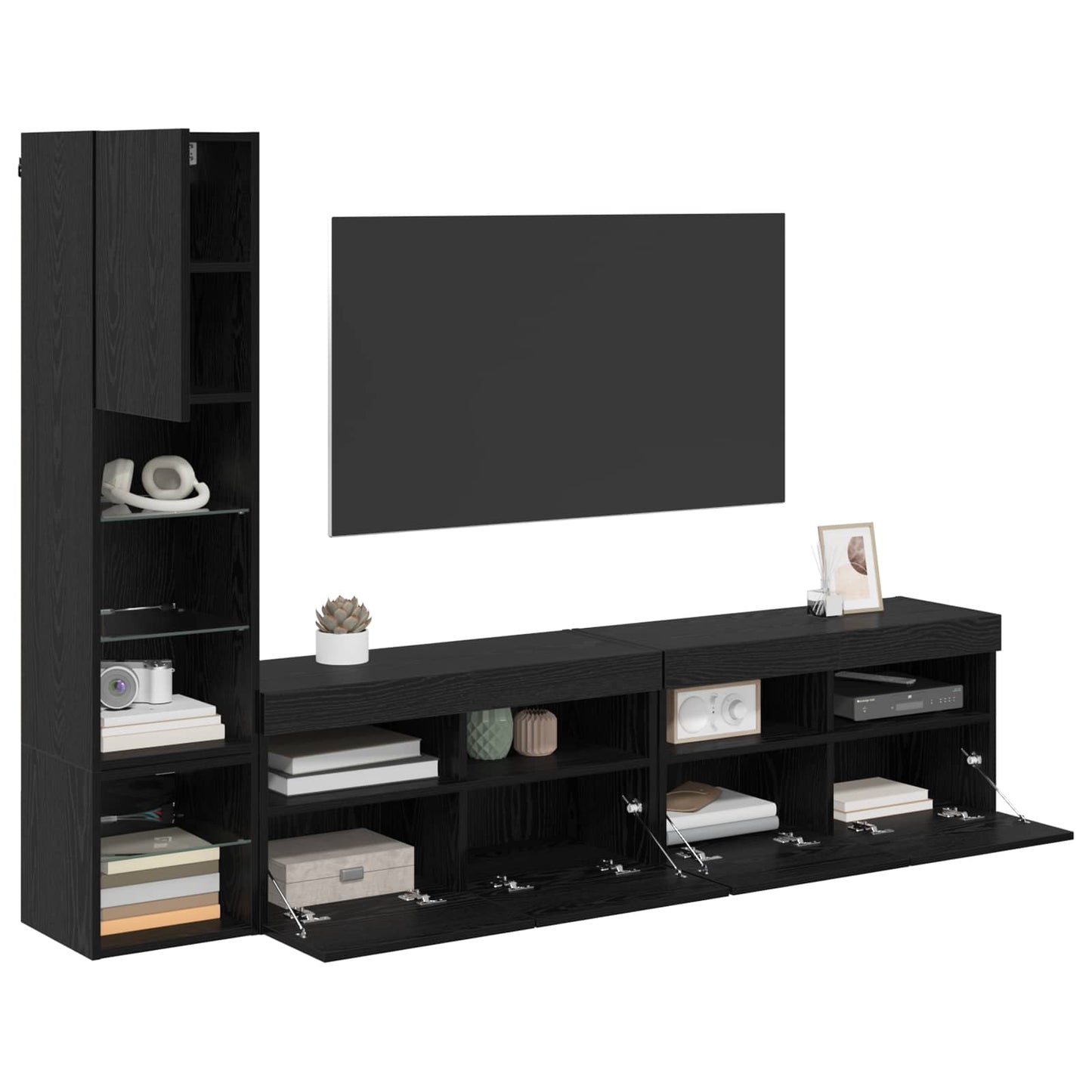 TV-Wandmöbel mit LED 4 pcs Schwarz Eichen-Optik Holzwerkstoff