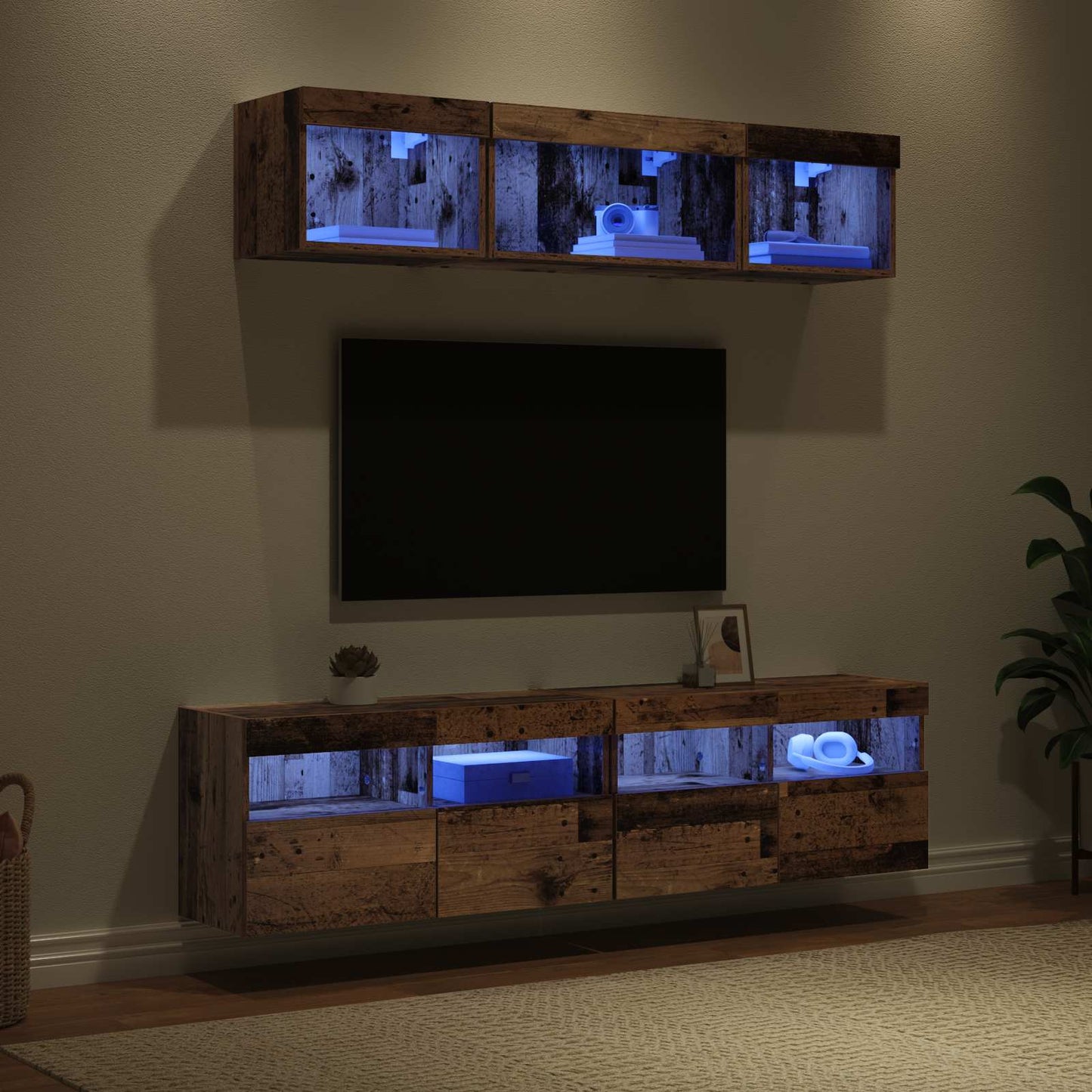 TV Wand Einheiten mit LED mit LED 5 pcs Altholz 80 x 30 x 40 cm